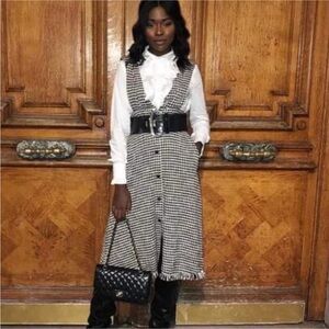 Zara Monochrome Houndstooth Midi Dress